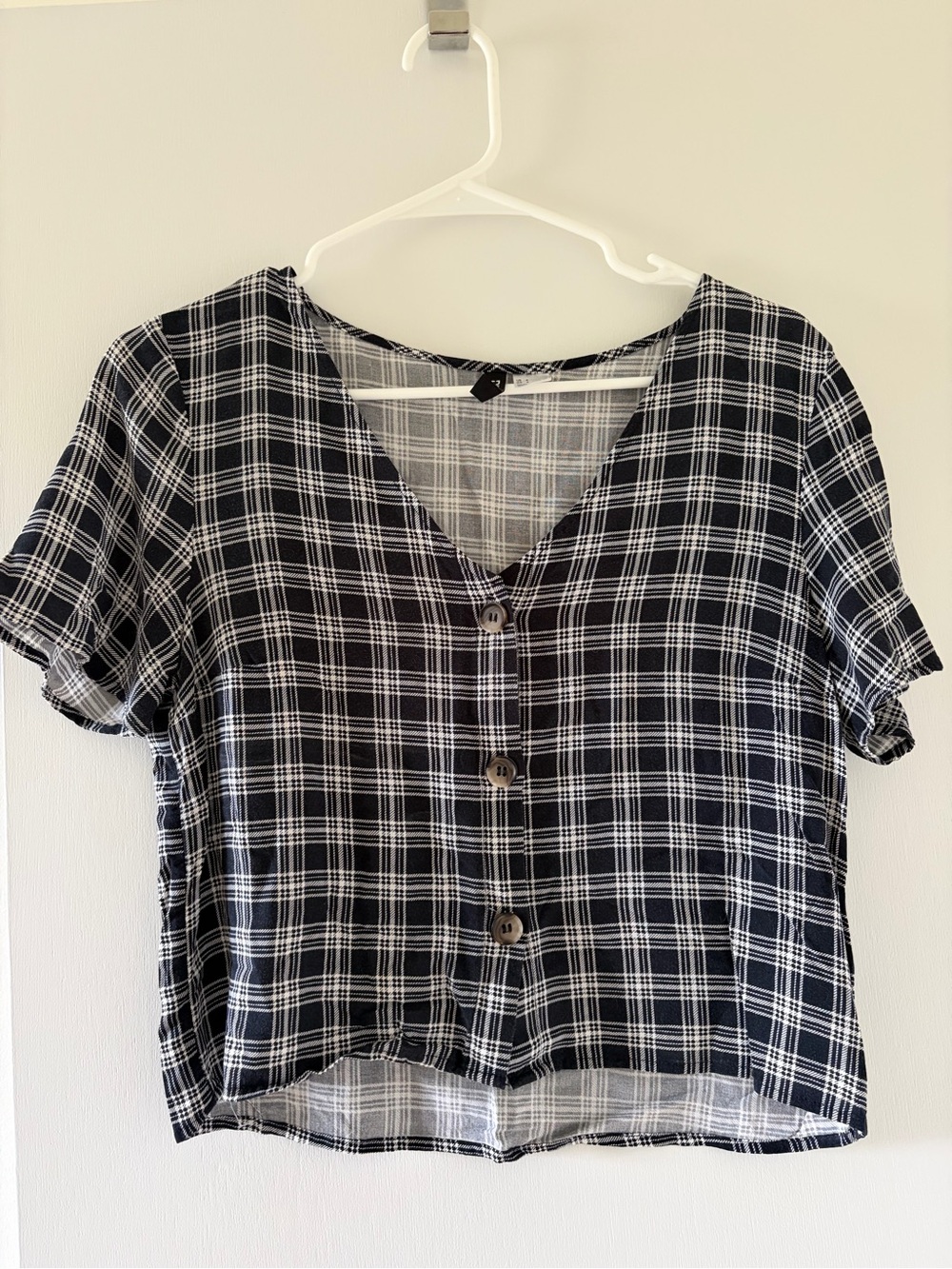 Divided Black & White Plaid Button-Front Crop Top